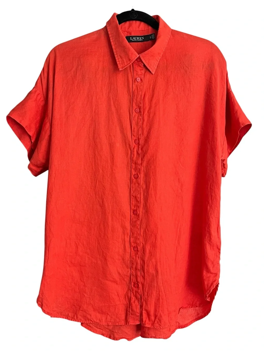 Lauren Ralph Lauren Black Label 100% Linen Button Down Shirt L Orange Red Dolman